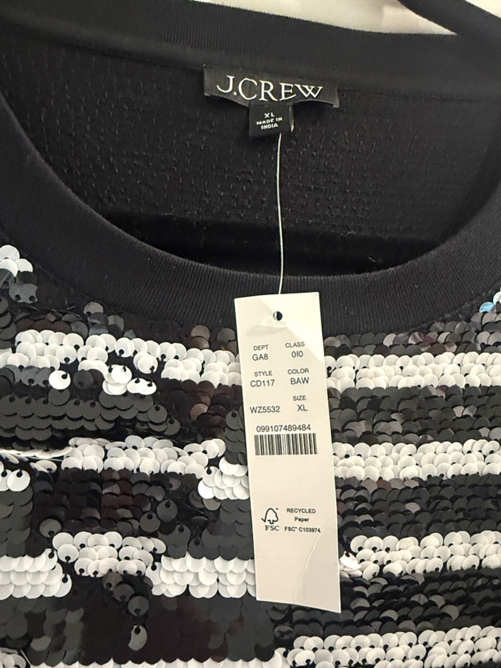 J.Crew Black and White Striped Sequin Short Sleeve Top - Picture 2 of 2